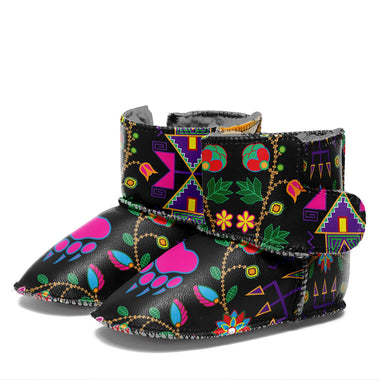 Geometric Floral Fall Black Baby Boots