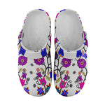 Floral Beadwork Seven Clans White Muddies Unisex Clog Shoes
