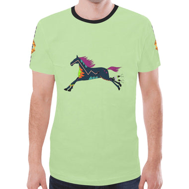 Ledger Horse Black with Ribbonwork Sleeves New All Over Print T-shirt for Men (Model T45)