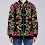 Floral Beadwork Zippered Collared Lightweight Jacket