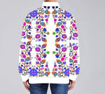Floral Beadwork Seven Clans White Zippered Collared Lightweight Jacket